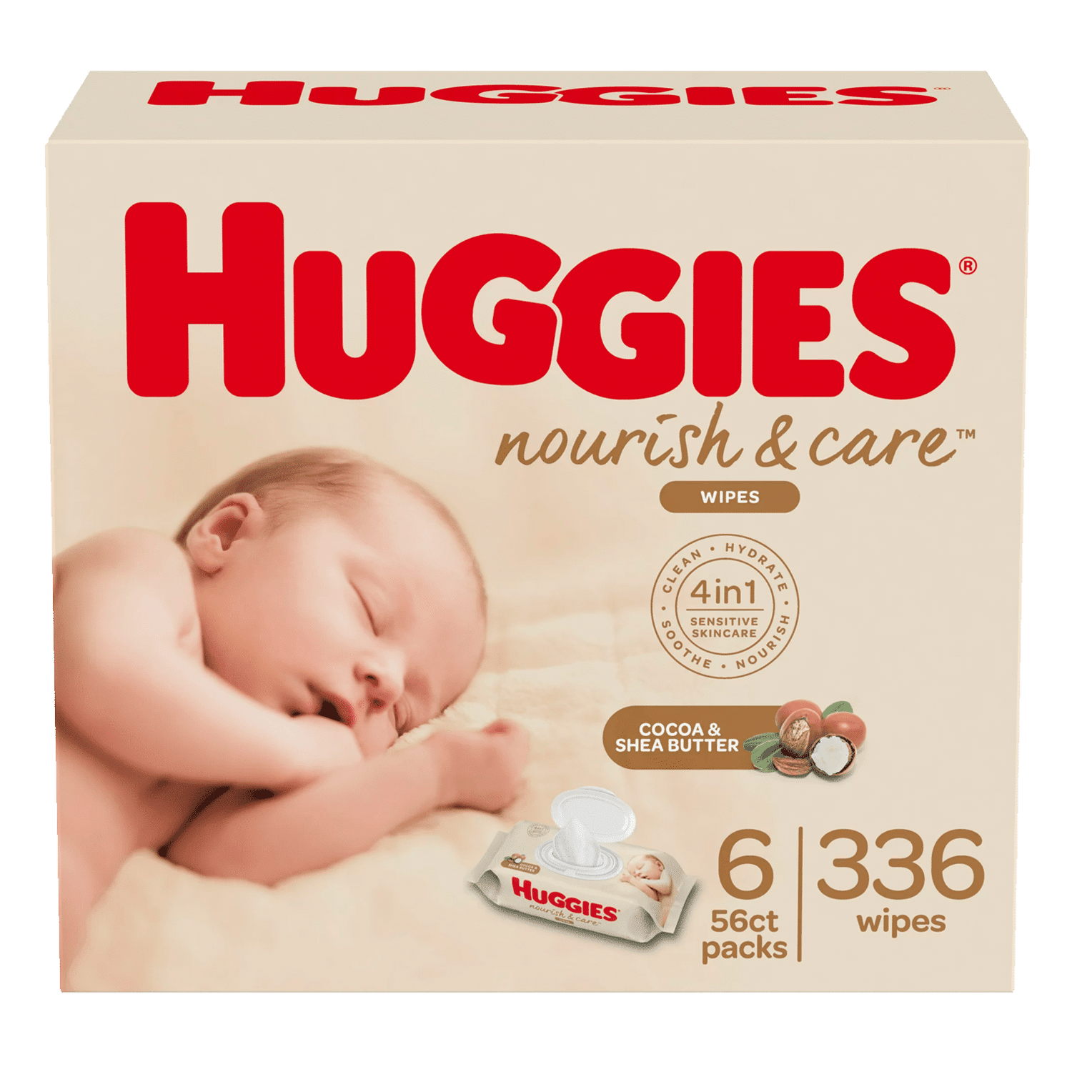 Huggies Nourish & Care Scented Baby Wipes, 6 Flip-Top Packs (336 Wipes Total)