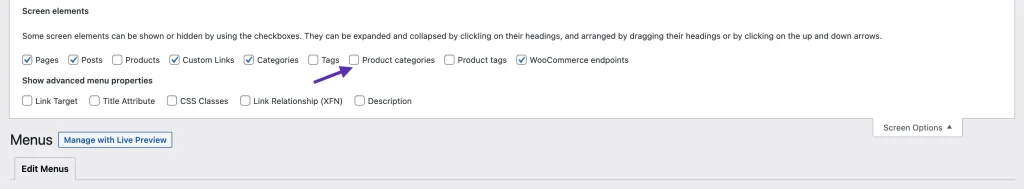 product-categories-menu-screen-options